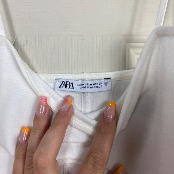 2/$30 ZARA Osyter White Strappy Women Medium Mini Dress Square Neck Flared Hem - Picture 9 of 11